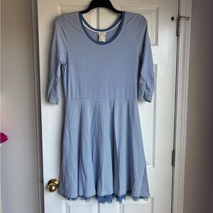 Matilda Jane Blue & White Striped Long Sleeve Fit-and-Flare Dress